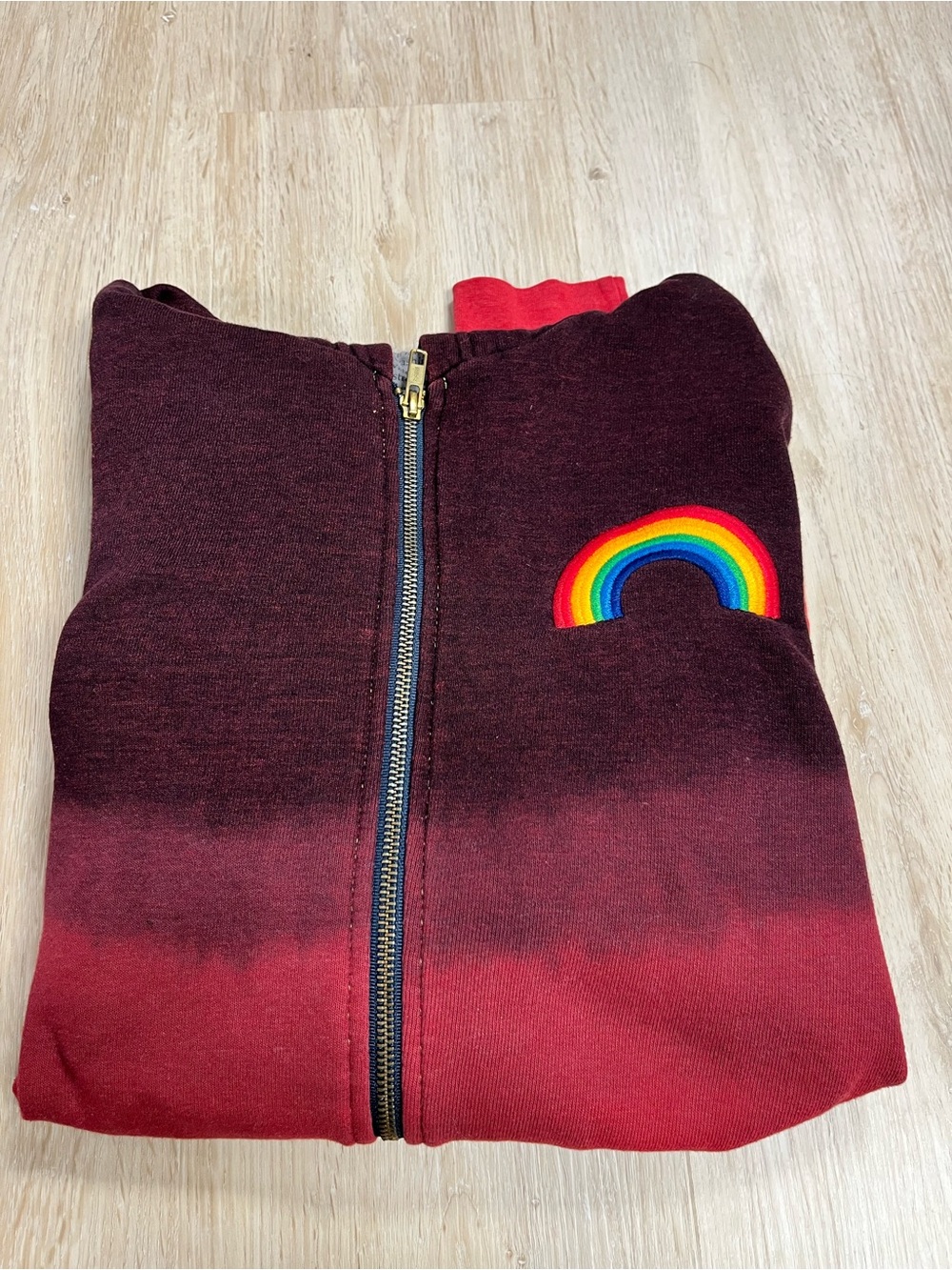 Aviator Nation Ombre Burgundy Zip Hoodie with Rainbow Patch